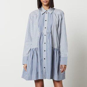 Ganni Striped Cotton Poplin Wide Mini Shirt Dress Womens Size 38 US M Oversized